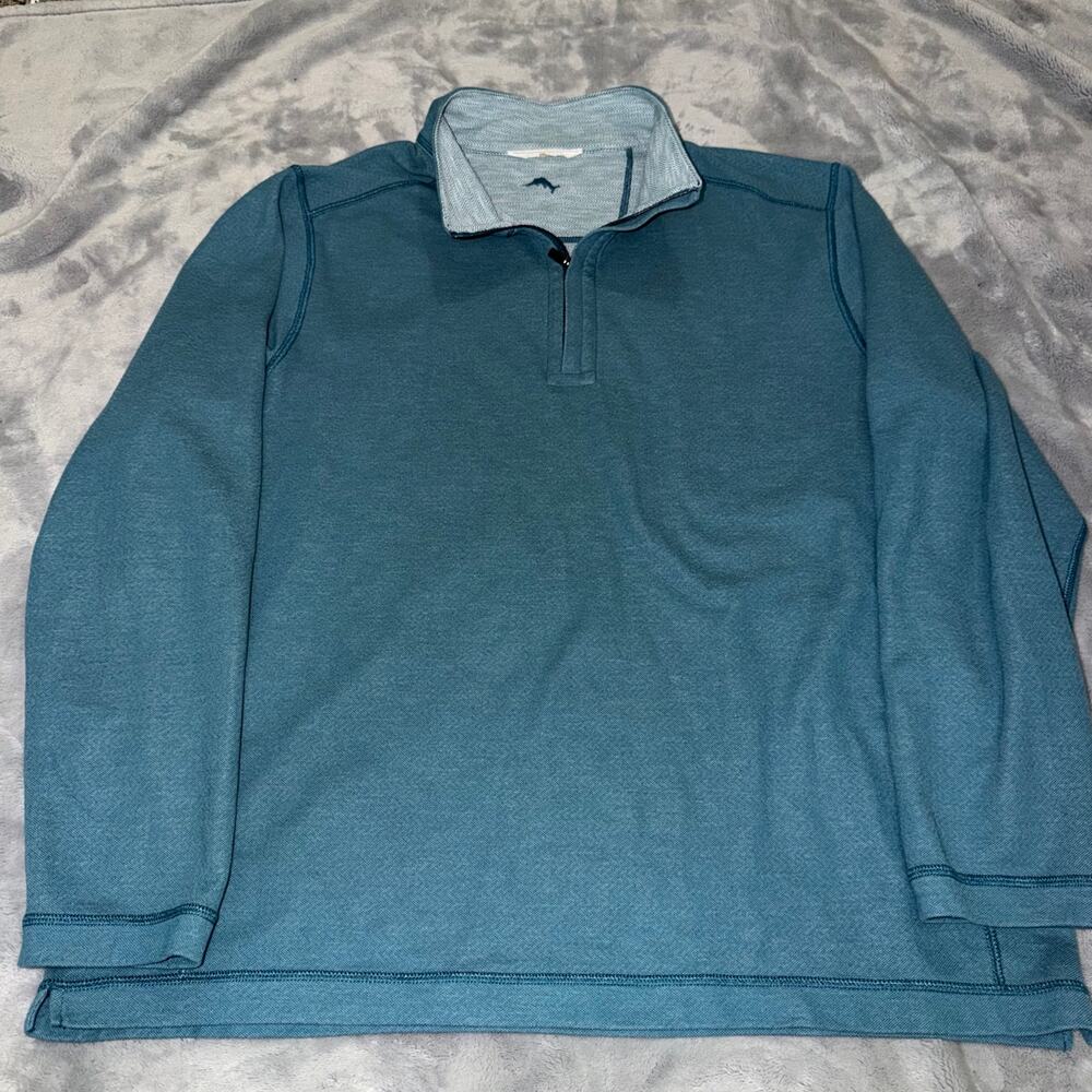Tommy Bahama Blue 1/4 Zip Pullover Men’s L/XL Marlin Herringbone Collar